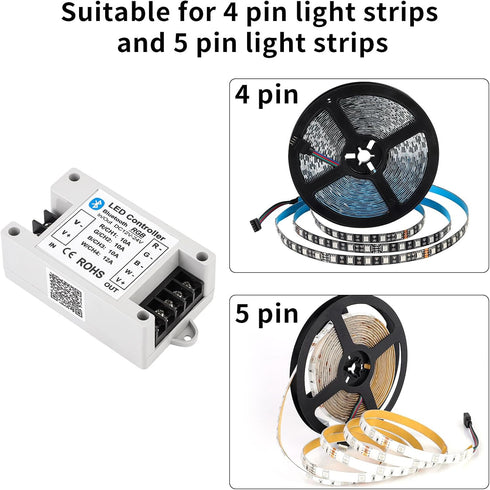 LIVE4COOL RGB/RGBW LED Bluetooth Controller RGB LED Strip Light Controller Phone APP Control for 5050 3528 RGB LED Strip Lights (Suitable for iOS ...