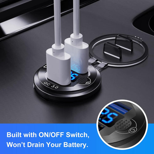 12V/24V USB Outlet Quick Charge 3.0 Dual USB Car Charger Socket with Blue Voltmeter, Waterproof Aluminum Cigarette Lighter USB Charger DIY Kit for...
