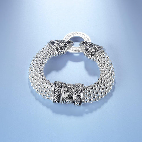 UNY Popcorn Chain Center Circle Pave Stone Unique Bracelet Magnetic Claps Designer Inspired Jewelry...