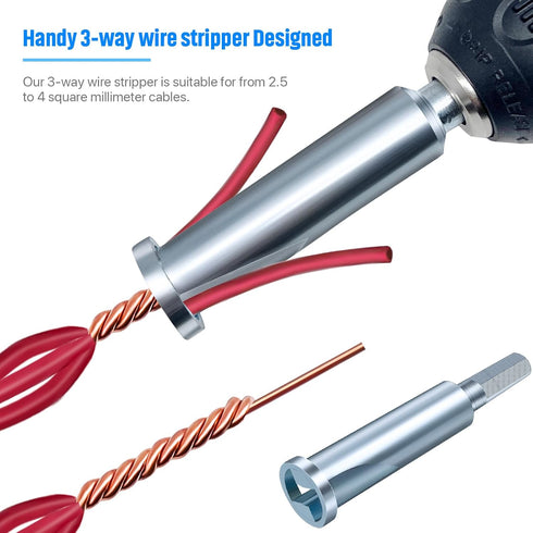 3Pcs Wire Twister Tools Kit, 6mm Hex Shank Cable Twister Tool and 3-Way/5-Way Wire Stripping Tool, Wire Stripping and Twister Bit for Electrical P...