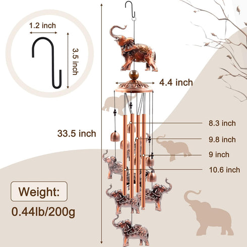 Wind Chimes Outdoor Clearance, Ukulork Elephants Aluminum Tube Windchime with S Hook,Patio Garden Decor, Housewarming Gift....