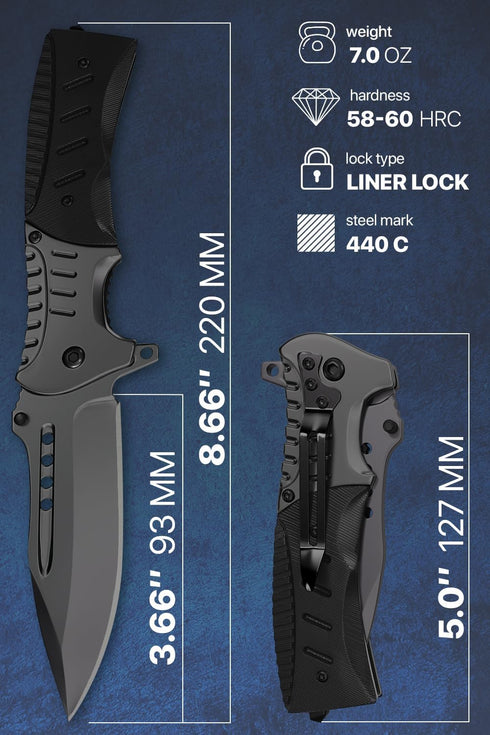Pocket Knife Spring Assisted Folding Knives - Military EDC USMC Tactical Jack Knifes - Best Camping Hunting Fishing Hiking Survival Knofe - Travel...