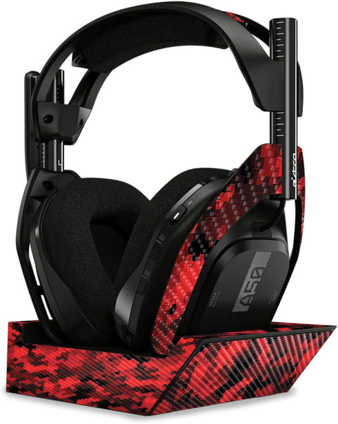 MightySkins Carbon Fiber Skin Compatible with Astro A50 Wireless Headphones + Base Station (Gen 4) - Red Hexa Camo | Protective, Durable Textured ...