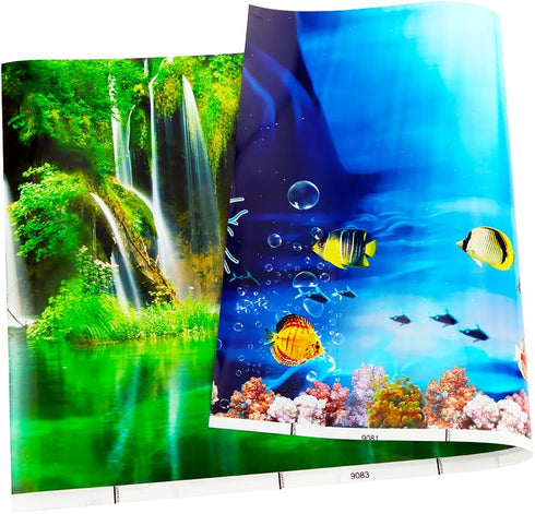 2 Pack Fish Tank Background Sticker Double-Sided Adhesive Wallpaper Aquarium Decorative Picture (20.4" x 11.8")...