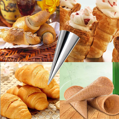 20 Pack Cream Horn Molds, 5.5 Inch Baking Cones Cream Horn Forms, Stainless Steel Lady Lock Cannoli Tubes Ice Cream Mold,Standing Cone Shape...