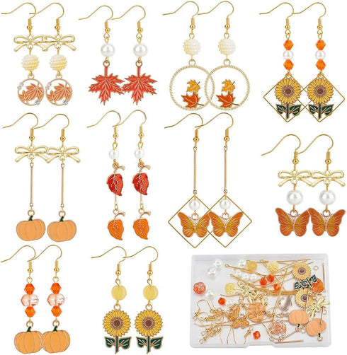 SUNNYCLUE 1 Box DIY 10 Pairs Thanksgiving Charms Earring Making Starter Kit Enamel Maple Leaf Charm Pumpkin Sunflower Charms Fall Autumn Charms Im...