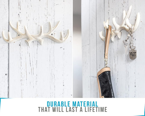 Comfify Vintage Cast Iron Deer Antlers Wall Mounted Hooks | Antique Finish Metal Clothes Hanger Rack w/Hooks | Includes Screws and Anchors | Antiq...