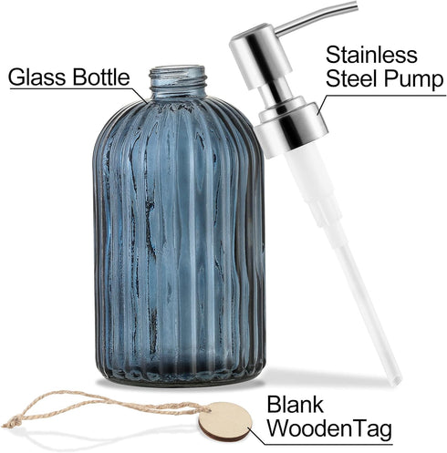 16 OZ Soap Dispenser?Tempered Glass Clear Vertical Stripe with 304 Rust Proof Stainless Steel Pump Refillable Liquid Hand Soap Dispenser?for Bathr...