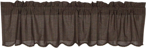 VHC Brands Kettle Grove Window Curtain, Plaid Valance Scalloped, Black, 16x72...