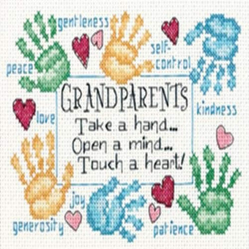 DIMENSIONS 'Grandparents Touch a Heart' Counted Cross Stitch Kit, 14 Count White Aida, 7" x 5"...