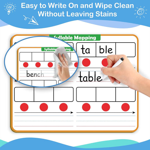 Phonemic Awareness Dry Erase Board,9" x 12" Syllable Small Whiteboard,Speech Therapy Material Phonics Games, Letter Sound,Science Reading Manipula...