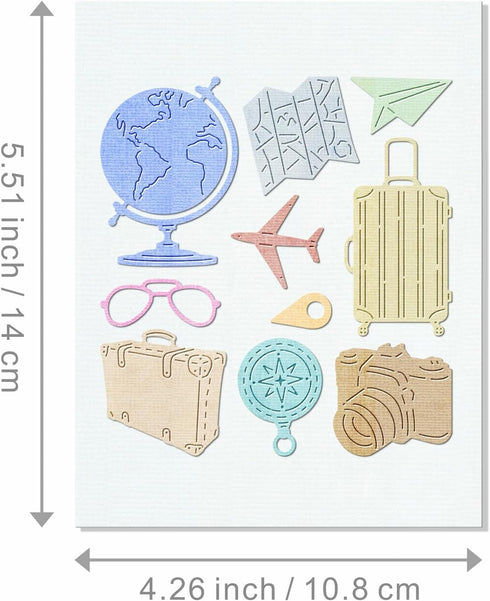 Globe Suitcase Camera Travel Die Cuts for Card Making, Paper Embossing Metal Cutting Dies Kit Templates, Storage Pockets Supplies, Photo Frame Alb...