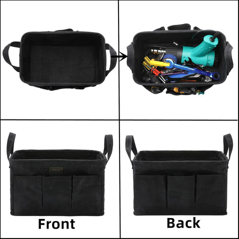 Storage Tool Case, 13.8 x 7.8 x 7.8 Inches, Rectangular Waxed Canvas Fabric Collapsible Tool Bag with Handles for Tools,Wrench Set,Screwdrivers (B...