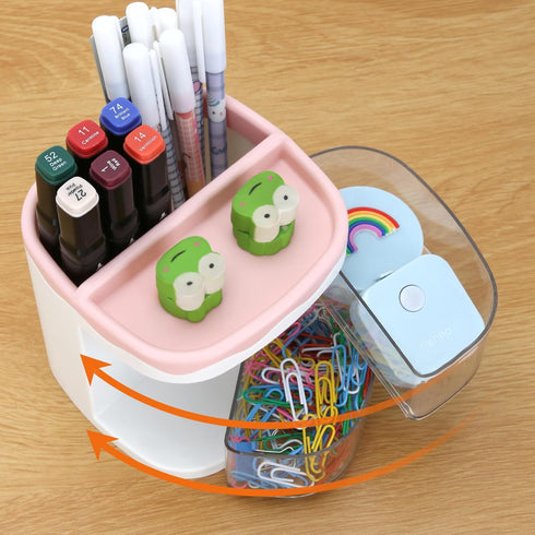 LETURE Desk Pencil Pen Holder with Drawer, Desktop Storage Pen Marker Organizers Stationery Supplies, Cute Pencil Cup Pot for Office, School, Home...