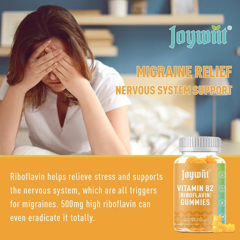 Vitamin B2 Gummies Riboflavin 500mg for Adults, Migraine Relief & Nervous System Support, Orange Flavor, Non GMO, Vegan, Pectin - 60 Counts...