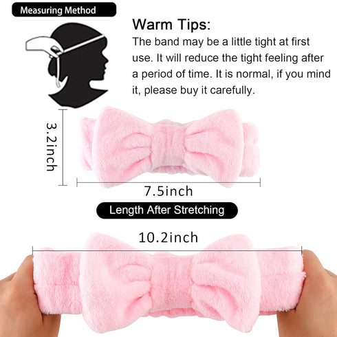 WHAVEL Hairband, 6 Count Pink Spa Headband for Washing Face, Soft Microfiber Bow Headbands, Facial Headband for Skincare, Makeup Headband for Wome...