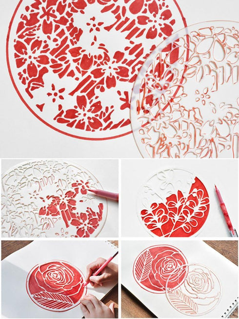 8pcs Mix Flower Stencils Round Shape Hollow Out Painting Stencils Drawing Templates...