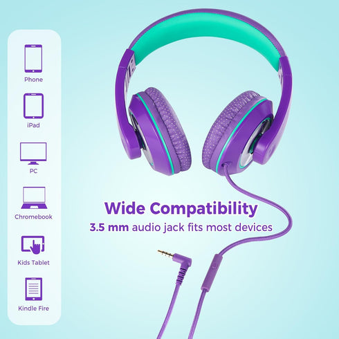 rockpapa Comfort+ Kids Headphones with Microphone, Boys Girls Student Over-Ear Headphones Wired Foldable for School Classroom Laptop PC Computer T...