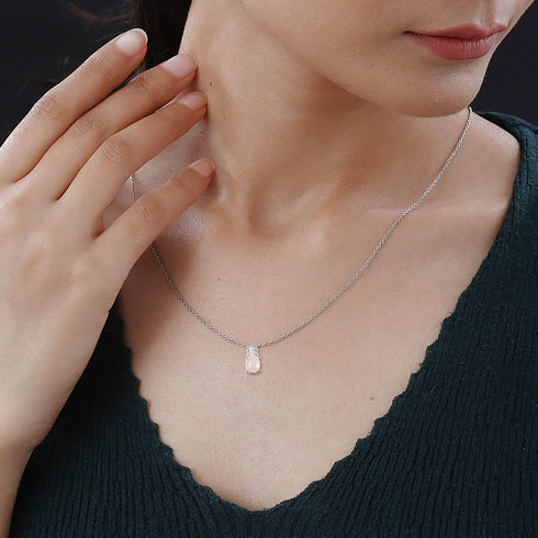 SHOP LC DELIVERING JOY Rose Quartz Pendant Necklace for Women 925 Sterling Silver Pink Jewelry 18" Birthday Gifts for Women...