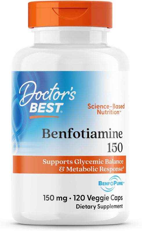 Doctors BEST Benfotiamine 150, Supports Glycemic Balance & Metabolic Response, Non-GMO, Gluten Free, Soy Free, Vegan 120 Veggie Caps...