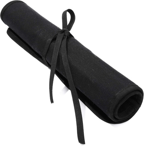 Denifiter 22 Pockets Waxed Canvas Roll-up Pencil Bag, Heavy Duty Portable Watercolor Oil Brush Canvas Pouch (Black)...