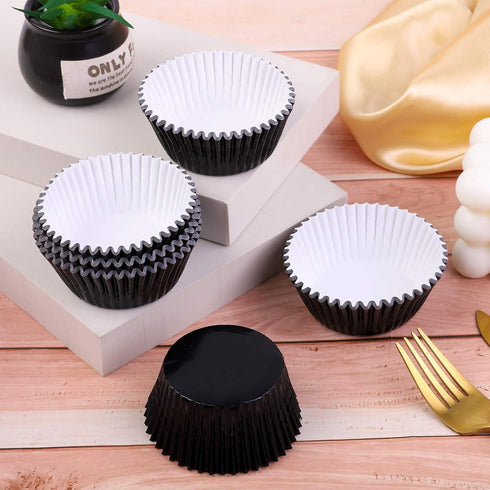 URATOT 100 Pieces Foil Metallic Cupcake Liners Muffin Wrappers Foil Baking Cups Muffin Paper Cases, Black...