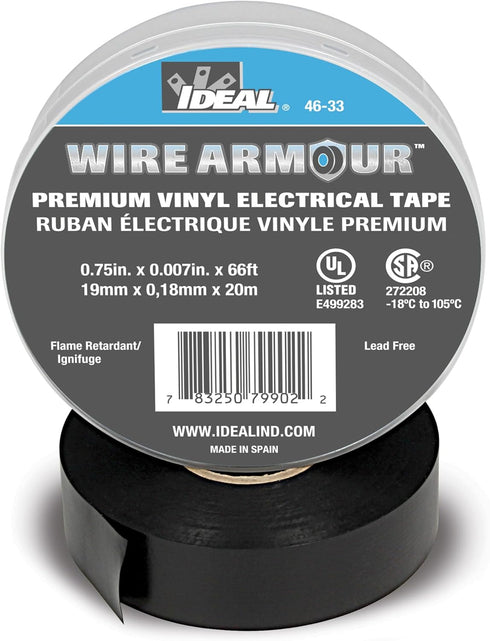 IDEAL INDUSTRIES INC. 46-33 Black 7 Mil Wire Armour UL Listed 3/4 in. Professional Vinyl Black Electrical Tape...