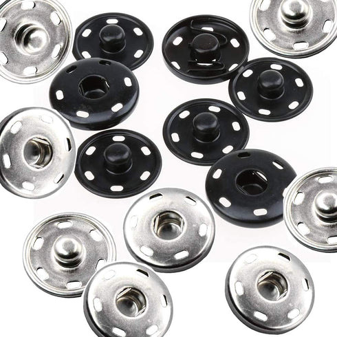 JOSDIOX Sew on Snap Buttons 12 Sets B Metal Snap Fastener Buttons Press Button for Sewing Clothing Silvery and Black (Large Size 1.0IN /25mm)...