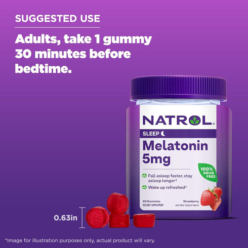 Natrol 5mg Melatonin Gummies, Sleep Support for Adults, Melatonin Supplements for Sleeping, 60 Strawberry-Flavored Gummies, 30 Day Supply...