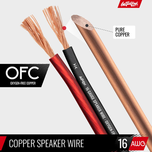 16 Gauge Pure Copper Speaker Wire (OFC) by Install Link, 30 Feet, for Car or Home Theater......