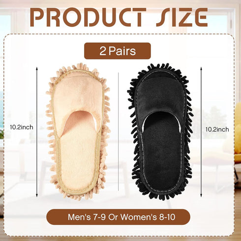 2 Pairs Microfiber Cleaning Mop Slippers for Floor Cleaning House Mop Shoes Men and Women Washable Unisex Dusting Slippers Dirt Cleaning Tool Supp...