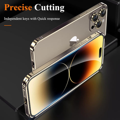 YMHML [3 in 1 for iPhone 14 Pro Titanium Frame Case with Screen Protector and Camera Lens Protector Tempered Glass, Metal Bumper Slim Hard Straigh...