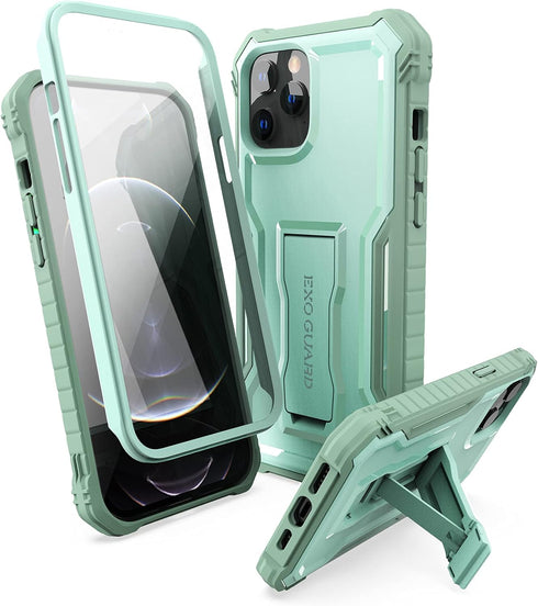 ExoGuard Compatible with iPhone 12 Pro Max Case, Rubber Shockproof Full-Body Cover Case Built-in Screen Protector with Kickstand for iPhone 12 Pro...
