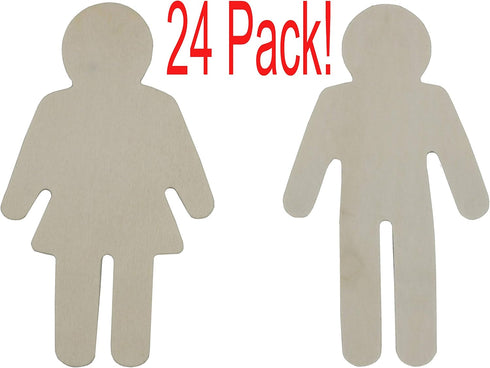 Creative Hobbies 24 Pack - 4.5 Inch Wood Male & Female Shapes, Wood Natural Slices Wooden Cutouts for DIY Crafts Painting Staining Burning, School...