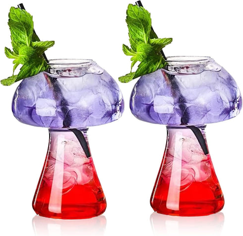 SuproBarware Wine Glasses Creative Mushroom Shaped Cocktail Drinks Glass Cup Set of 2 Clear 250ml/8.5oz for Party Novelty Drinking for KTV Bar Clu...