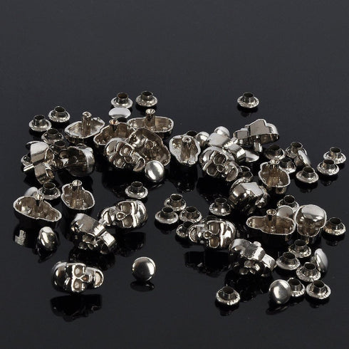 RUBYCA Skull Head Rapid Rivets and Studs, Metal Double Cap Compression Rivets, Speedy Rivets for Fabric Leather Craft Crafting, Silver Color (100 ...