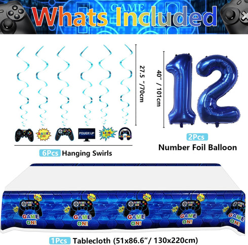 12th Birthday Decorations for Kids-Gaming Party Decorations for Gamer-HAPPY BIRTHDAY Gaming Banner Video Game Table Cover Controller Balloon Cake ...