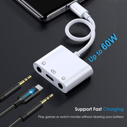 USB C to 3.5mm Headphone Splitter and Charger Adapter for iPhone 15/iPad Pro, 3 in 1 USB C to Dual Earphone Jack with PD Fast Charging Dongle Comp...