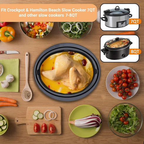 Silicone Liners Fit for Crock Pots/Slow Cookers 7-8 Quart, Slow Cooker Divider Insert Compatible for Crockpot Liner, Reusable/BPA Free/Leakproof/C...