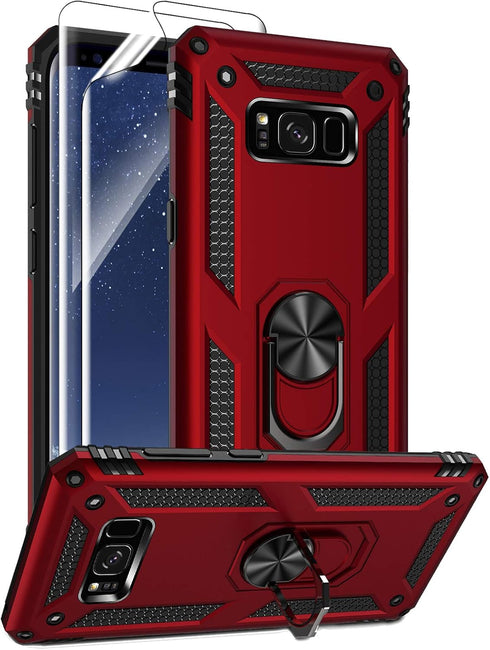 Samsung Galaxy S8 Plus Case with HD Screen Protectors, Androgate Military-Grade Metal Ring Holder Kickstand 15ft Drop Tested Shockproof Cover Case...