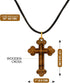 Certified Bethlehem Made Wooden Cross (Olive Wood) Budded Cross Pendant on Black Cord Necklace in Natural Cotton Pouch - 24" Adjustable Wood Cross...