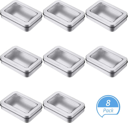 8 Pieces Tin Box Metal Tins with Lids Clear Top Empty Mini Portable Small Storage Tins Case for Home Candles, Candies, Gifts, Balms and Treasures,...