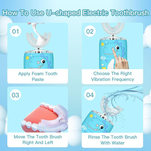 Kids U Shaped Electric Toothbrush, Toddler Toothbrush with 2 U-Shaped Brush Heads 2 Soft Replacements with Toothpaste Automatic Toothbrush Recharg...