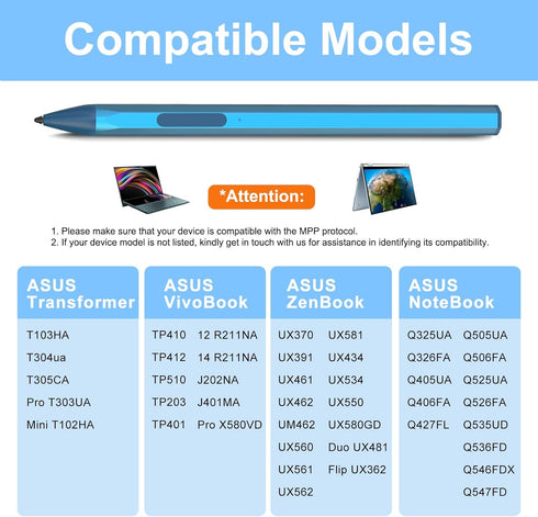 Stylus Pen for ASUS Transformer/ASUS Zenbook/ASUS Vivobook Flip/ASUS Notebook Touchscreen Laptop Tablet Rechargeable MPP 2.0 Tilt Pencil 4096 Pres...