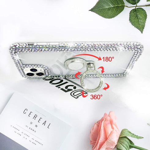 Bonitec Compatible with iPhone 12 Pro Max Case 3D Glitter Sparkle Bling Case Metal Finger Ring Bracket Stand Luxury Shiny Crystal Rhinestone Diamo...