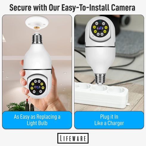 Light Bulb Camera - Indoor Camera with Motion Detection, WiFi Camera, Live-Stream & Recording - 360 Camera, 2 Way Audio, Indoor Security Camera, P...