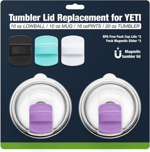 20 oz Tumbler Lids,Magnetic Tumbler Lid Replacement for YETI,BPA Free 2 Pack Purple Tumbler Lids & 3 Pack Magnetic Slider...