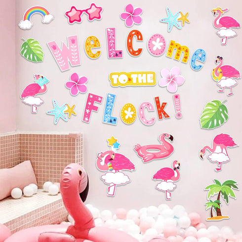 HOWAF 56pcs Flamingo Cutouts, Hawaii Flamingo Themed Welcome Paper Cut Outs with Dot Glues for School Classroom Bulletin Board Decoration, Summer ...
