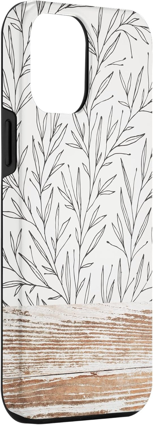 iPhone 12 Pro Max Boho Rustic Botanical Leaf Pattern Vintage Beige Case...