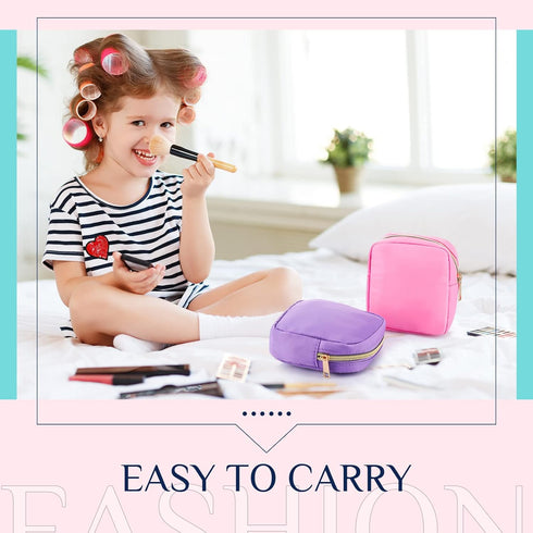 Remerry 6 Pcs Nylon Cosmetic Bag Travel Make up Pouch Toiletry Bag with Zipper Preppy Makeup Bag Waterproof Makeup Organizer Bag Set for Women Gir...